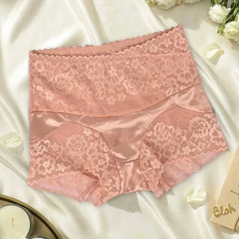 Women's High Waist Floral Lace & Silk Design Underwear