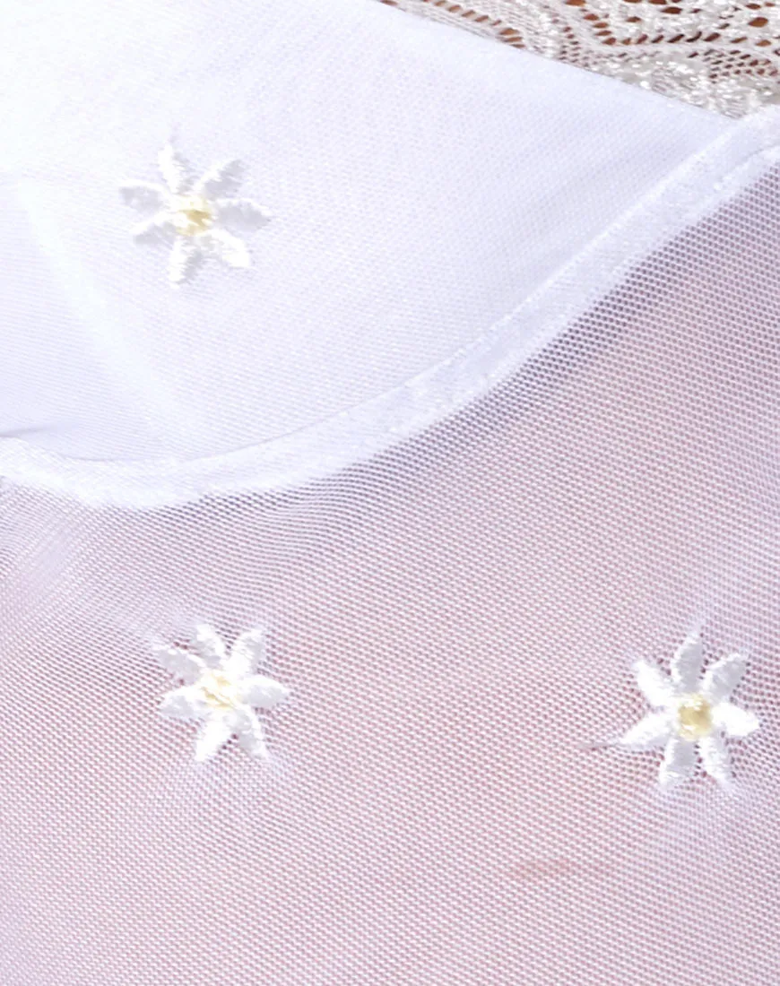 Yenika Crop Top in White Daisy Embro with White Lace